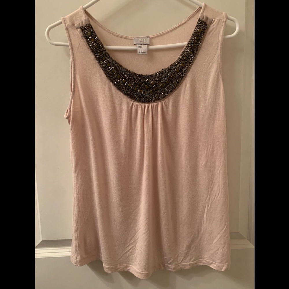 H&M Jeweled Fancy Scoop Neck Women’s Beige Tank Size Large